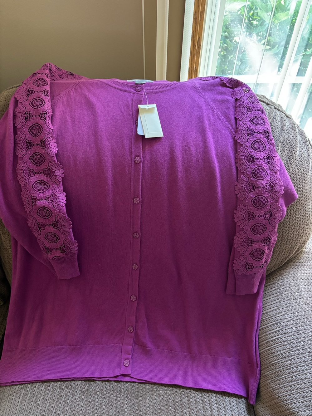 CJ Banks Magenta Cardigan with lace sleeves